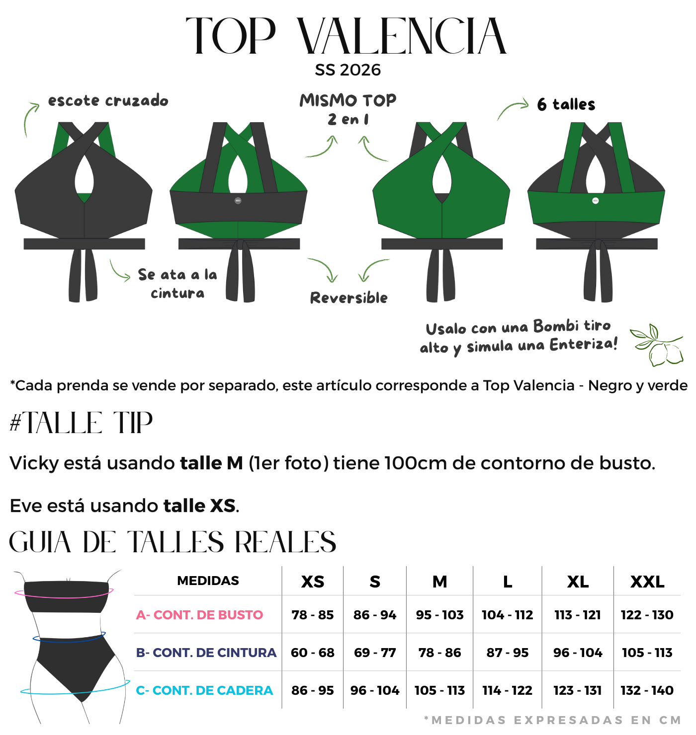 Top reversible negro y verde con escote cruzado